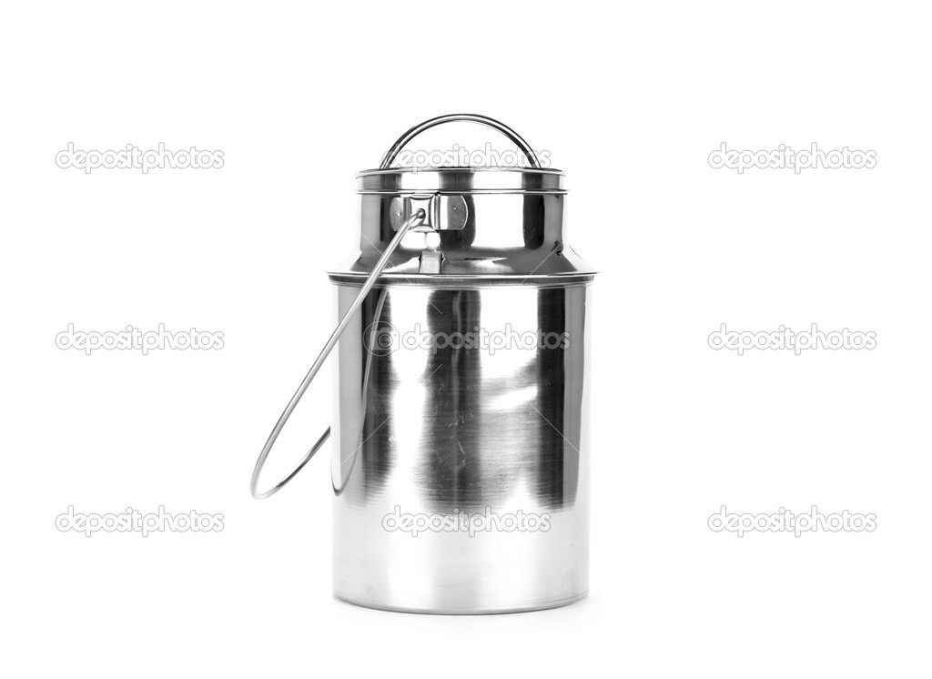 milk can against white background