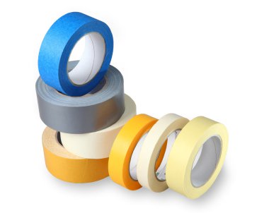 The composition of the seven-colored rolls of duct tape, isolate clipart
