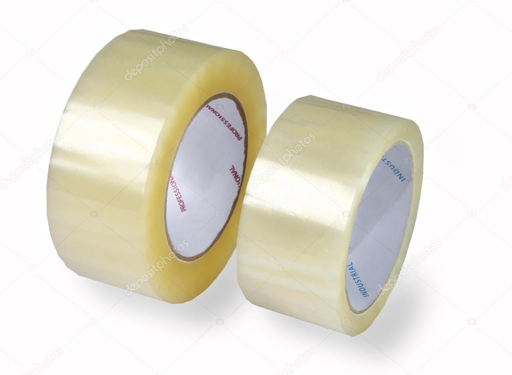 Packaging tapes, two rolls of transparent tape, isolated image o