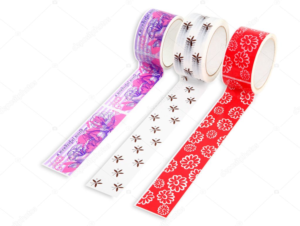 Packing tape with print. Masking tape for gift wrapping. A set of
