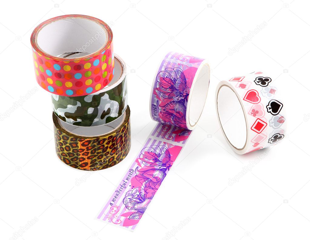 Packing tape with print. Masking tape for gift wrapping. A set of colored  packing tape with a decorative print. Stock Photo by ©grigvovan 26596799