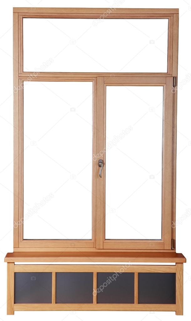 Wooden windows with double glazing. French windows with wooden frame of the timber. Isolated image on white background. Wooden windows with double glazing made of timber.