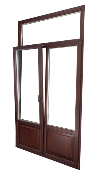 Plastic Double Glazing Window, color dark mahogany, tilted in vertically — Stock Photo, Image