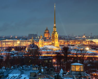 Rusya, saint-petersburg, peter ve paul fortress, gece, üstten görünüm.