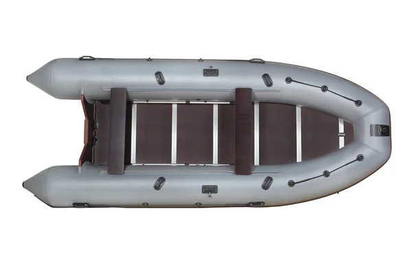 Grigio, PVC gonfiabile della barca, vista dall'alto, isolato su bianco . — Foto Stock