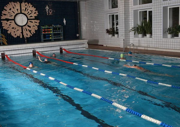 Le persone nuotano nella piscina pubblica coperta . — Foto Stock