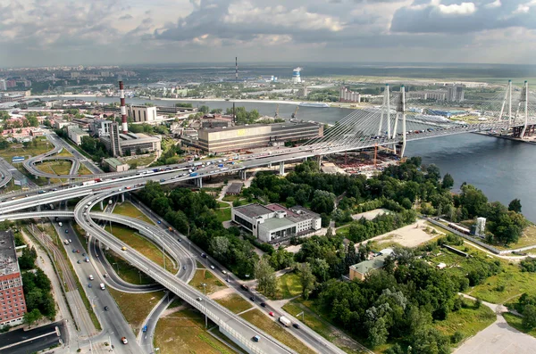 Construction Of Cable-stayed Bridge, Russia, Petersburg. — Stock Photo, Image