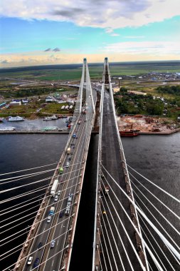 Guyed Bridge Under Construction Across Neva River In St. Petersburg. clipart