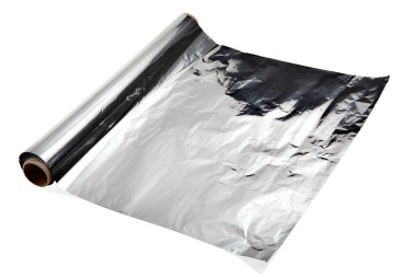 Open roll of aluminum foil food on a white background. clipart