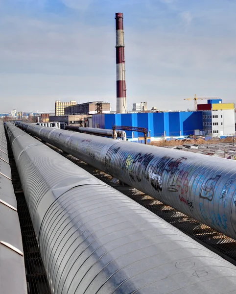 Outdoor pipeline near heat and power plant — Stock Photo, Image