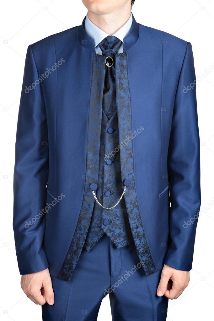 Blue men wedding suit or evening dress, isolated on white