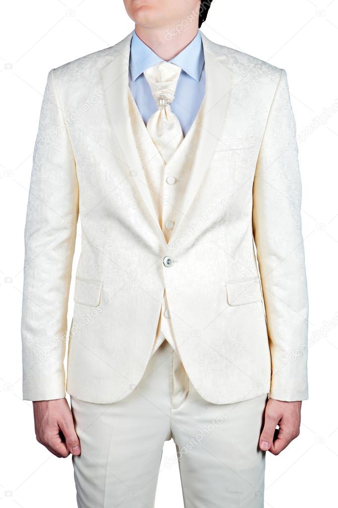 Male cream-colored suit, evening or wedding