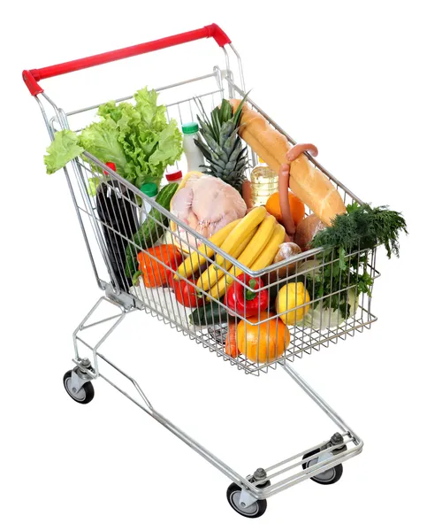 Cart full of food, isolated image on white background — Stock Photo, Image