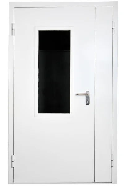 White reinforced steel door with glass, isolated over white back — Stock Photo, Image