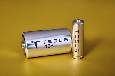 4680 is new formfactor of Tesla lithium battery cell, St. Petersburg, Russia, January 6, 2022. clipart