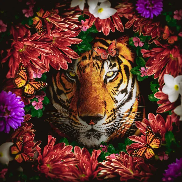 Tiger Flowers Finished Work Year Tiger — Stock Photo, Image