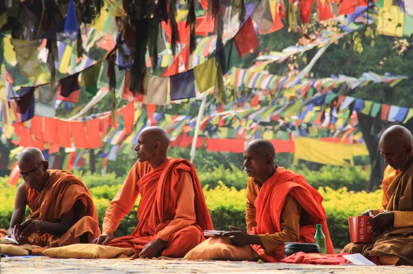 Buddhist monks at prayer — Stock Photo, Image