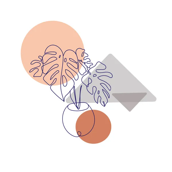 Ilustración abstracta con una flor Monstera en una maceta sobre un fondo de formas geométricas. — Archivo Imágenes Vectoriales