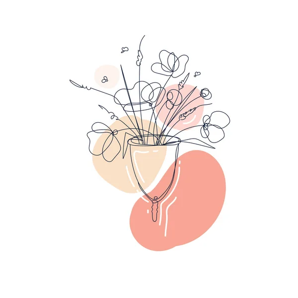 Copa menstrual con flores, boceto dibujado a mano, esbozo style.vector ilustración — Archivo Imágenes Vectoriales