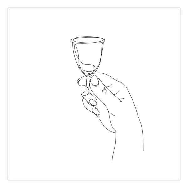 Eco friendly menstrual cup. Female hand holding menstrual cup, hand drawing in outline, Vector illustration — Stock Vector