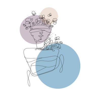 Elleri ve gözleri bez kaplı bir kadının gerçeküstü çizimi.,