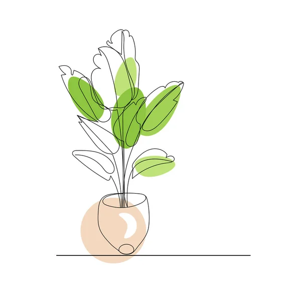 Domácí rostliny vektorové ilustrace, obrys vnitřní květiny v květináčích, linie umění izolované na bílém pozadí — Stockový vektor