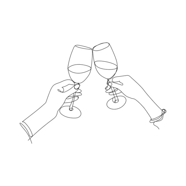 Illustration vectorielle des contours Verres à vin en mains féminines sur fond blanc. Croquis dessin à la main — Image vectorielle