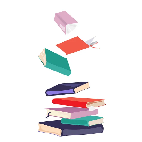 Stack a különböző színes könyvek repülő, elszigetelt fehér háttér.World book day.vector illusztráció — Stock Vector
