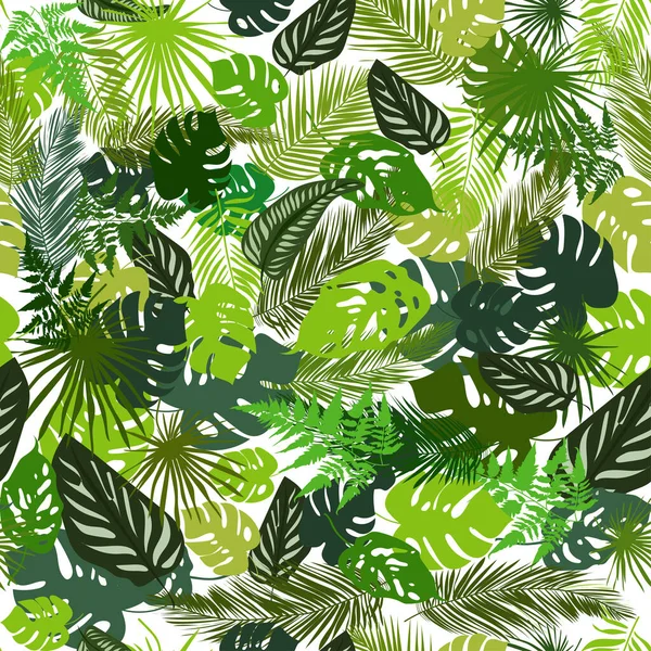 Motif sans couture de feuilles tropicales dans le style silhouette d'une plante, sur un fond blanc. — Image vectorielle