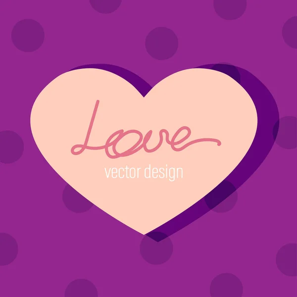Belle bannière abstraite avec un coeur rose, inscription amour sur un fond violet — Image vectorielle