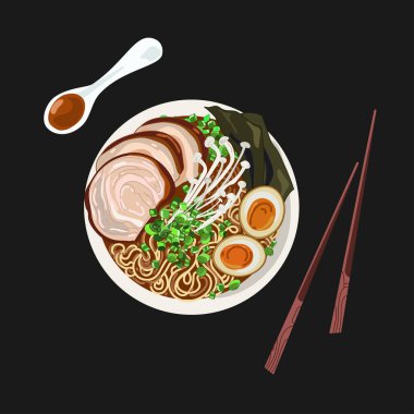 Mantarlı erişte, enoki, yumurta ve deniz yosunu, domuz etli Miso eriştesi. 