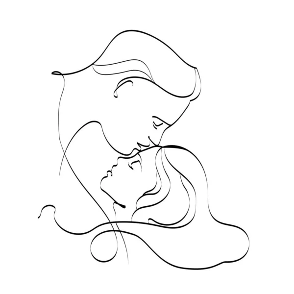 Art Line Couple, Outline Men and women faces, Minimal face vector. Kissing couple print — Stock Vector