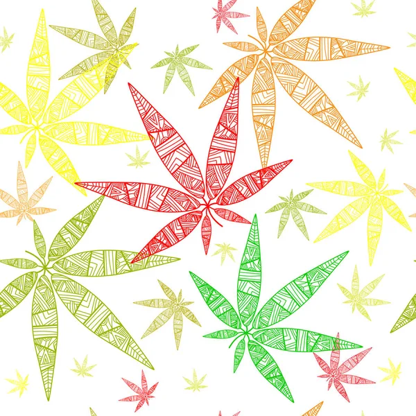 Illustration moderne avec motif sans couture de cannabis coloré sur fond blanc. — Image vectorielle