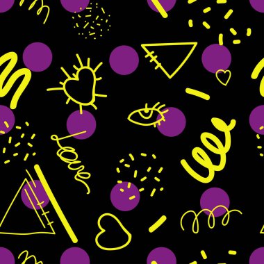 Puantiyeli, pürüzsüz desen. Aşk ve kalpler harfi ile vektör grafik desen 