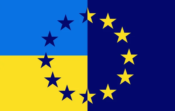 Illustration Der Flaggen Der Ukraine Und Der Europäischen Union Das — Stockvektor