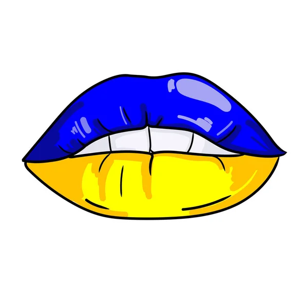 Female Lips Vector Cartoon Illustration Lips Drawn Ukrainian Flag Colors — Image vectorielle