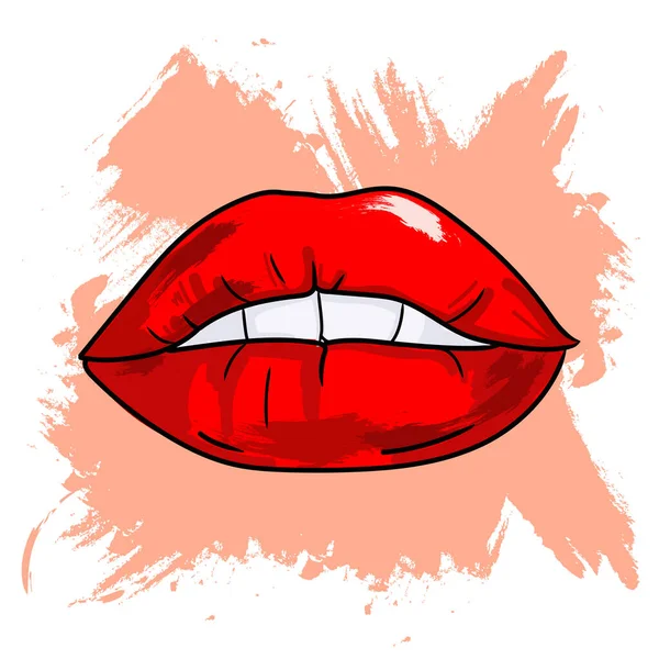 Sexy lips cartoon sketch illustration, Female lips with red lipstick Vector art design element. — Vector de stock