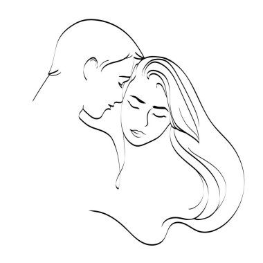 Çizgi sanatı kucaklayan çift vektör illüstrasyon minimalist sanat. Soyut, modern sanat adamı ve aşık kadın. Moda konsepti