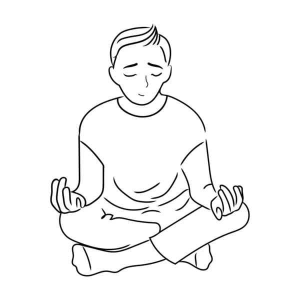 Mens Mediteert Lotuspositie Schets Van Een Man Lotuspositie Vector Illustratie — Stockvector