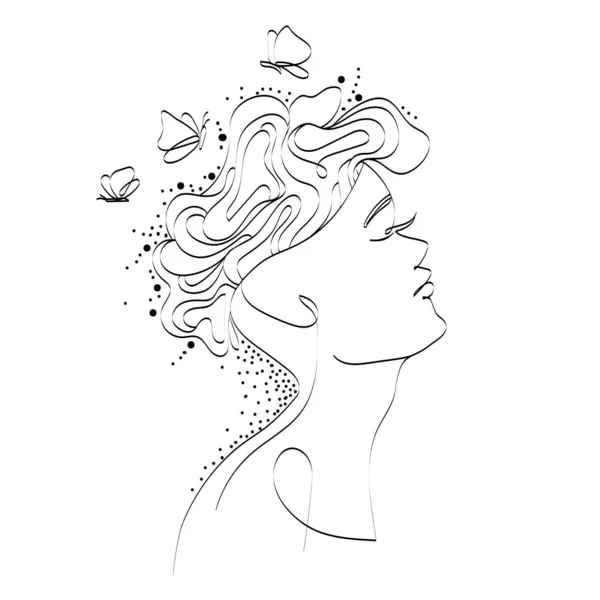 Woman Face Line Drawing Art Vector Illustration Isolated White Background — Stock Vector