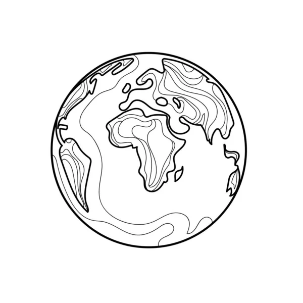 Ziemia Globus Linia Sztuka Rysunek Świat Mapa Wektor Ilustracja Minimalistyczny — Wektor stockowy