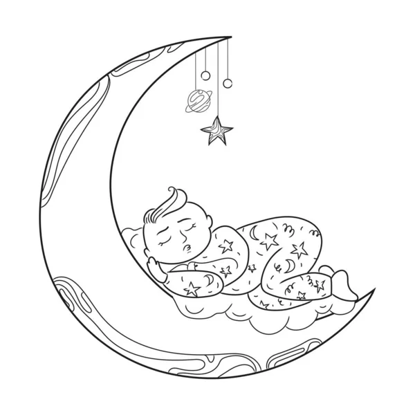 Illustration Newborn Baby Care Concept Black White Sketch Bedtime 컨셉트 — 스톡 벡터