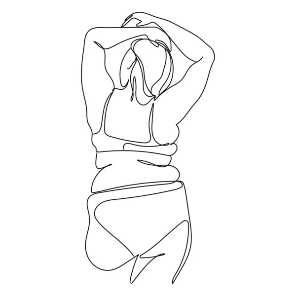 Minimal art curvy femme en ligne art style vectoriel illustration isolée sur fond blanc. Personne positive. — Image vectorielle
