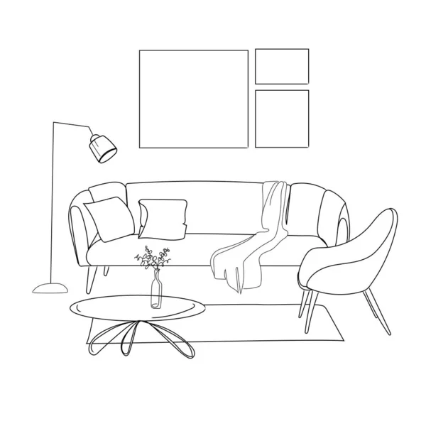 Design Maison Design Moderne Meubles Canapé Fauteuil Illustration Croquis Table — Image vectorielle