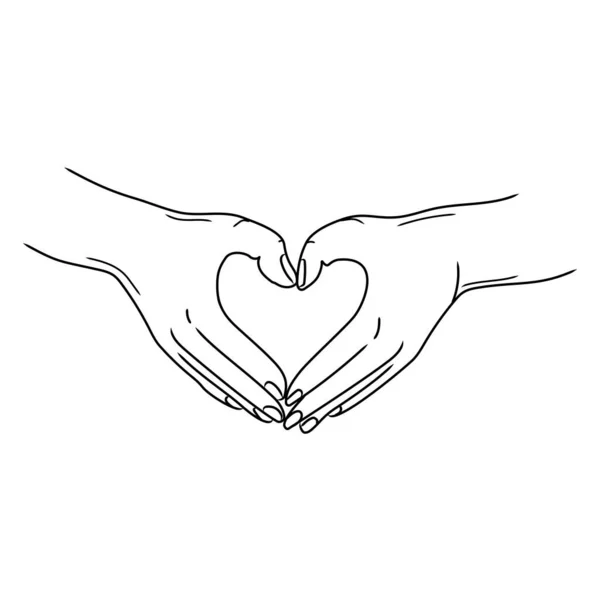 心臓の形のジェスチャーを示す手 手描きベクトルラインアートイラスト シンボルアイコン黒と白のスケッチ愛のシンボル — ストックベクタ