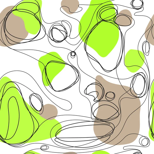 Abstract Naadloos Doodle Patroon Met Groene Beige Vlekken Een Witte — Stockvector