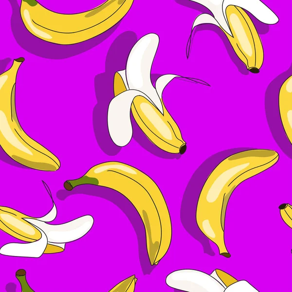 Colorful summer bananas seamless pattern on purple background vector fruit illustration.Cartoon bananas seamless pattern for textile,wallpaper design.