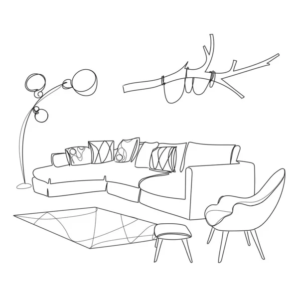 Modernes Wohnzimmer Interieur Vektor Illustration Freizeitplatz Zum Entspannen Mit Sofa — Stockvektor