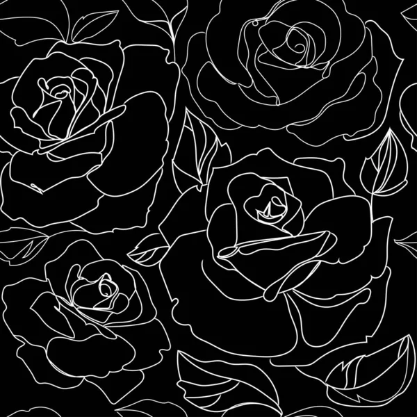 Seamless flower roses pattern on black background.Vector fabric seamless background with outline roses. beautiful wallpaper. Vintage seamless floral pattern.Elegant botanical print.