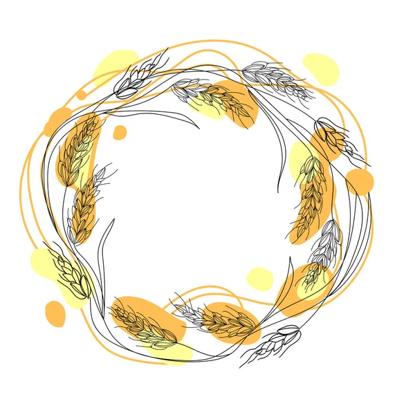 Wheat Barley Wreath Color Spots Line Art Vector Illustration Label — Stock vektor